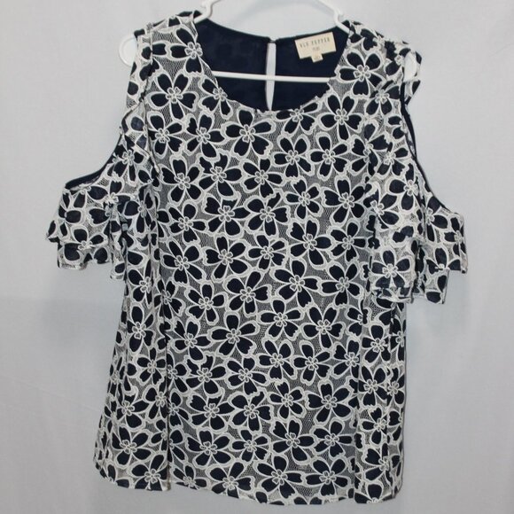 Blu Pepper Navy & White Floral Cold Shoulder Top - Picture 14 of 14